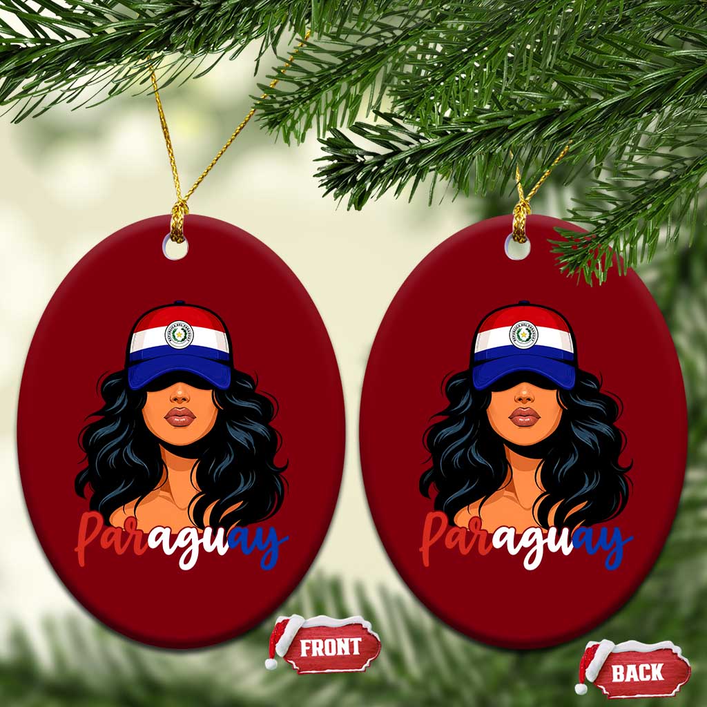 Proud Paraguayan Woman Melanin Curls Afro Latina Ceramic Ornament Paraguay Flag Roots Hispanic Heritage Pride