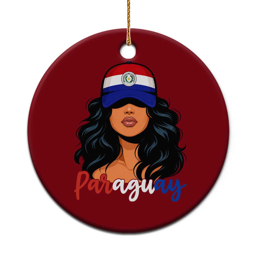 Proud Paraguayan Woman Melanin Curls Afro Latina Ceramic Ornament Paraguay Flag Roots Hispanic Heritage Pride