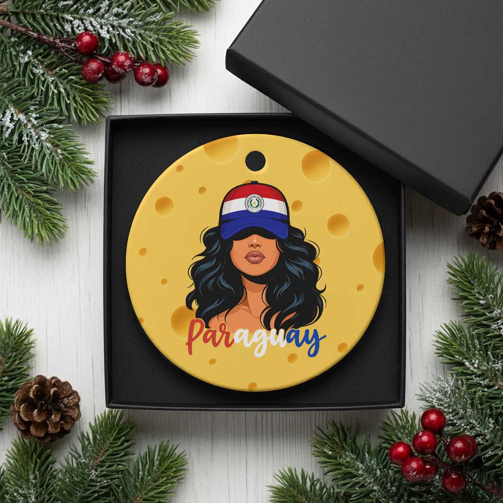 Proud Paraguayan Woman Melanin Curls Afro Latina Ceramic Ornament Paraguay Flag Roots Hispanic Heritage Pride