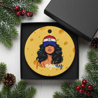 Proud Paraguayan Woman Melanin Curls Afro Latina Ceramic Ornament Paraguay Flag Roots Hispanic Heritage Pride