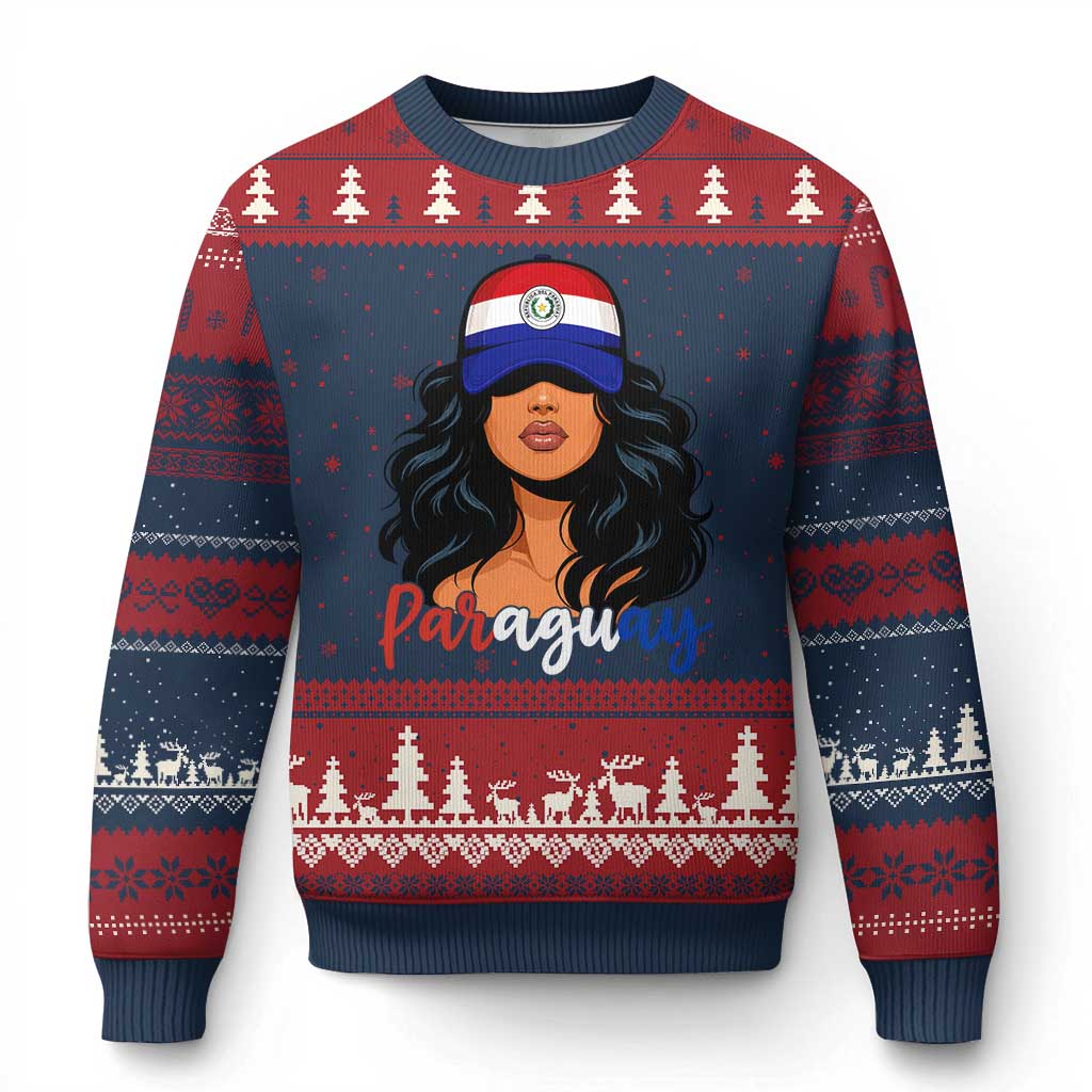 Proud Paraguayan Woman Melanin Curls Afro Latina Ugly Christmas Sweater Paraguay Flag Roots Hispanic Heritage Pride