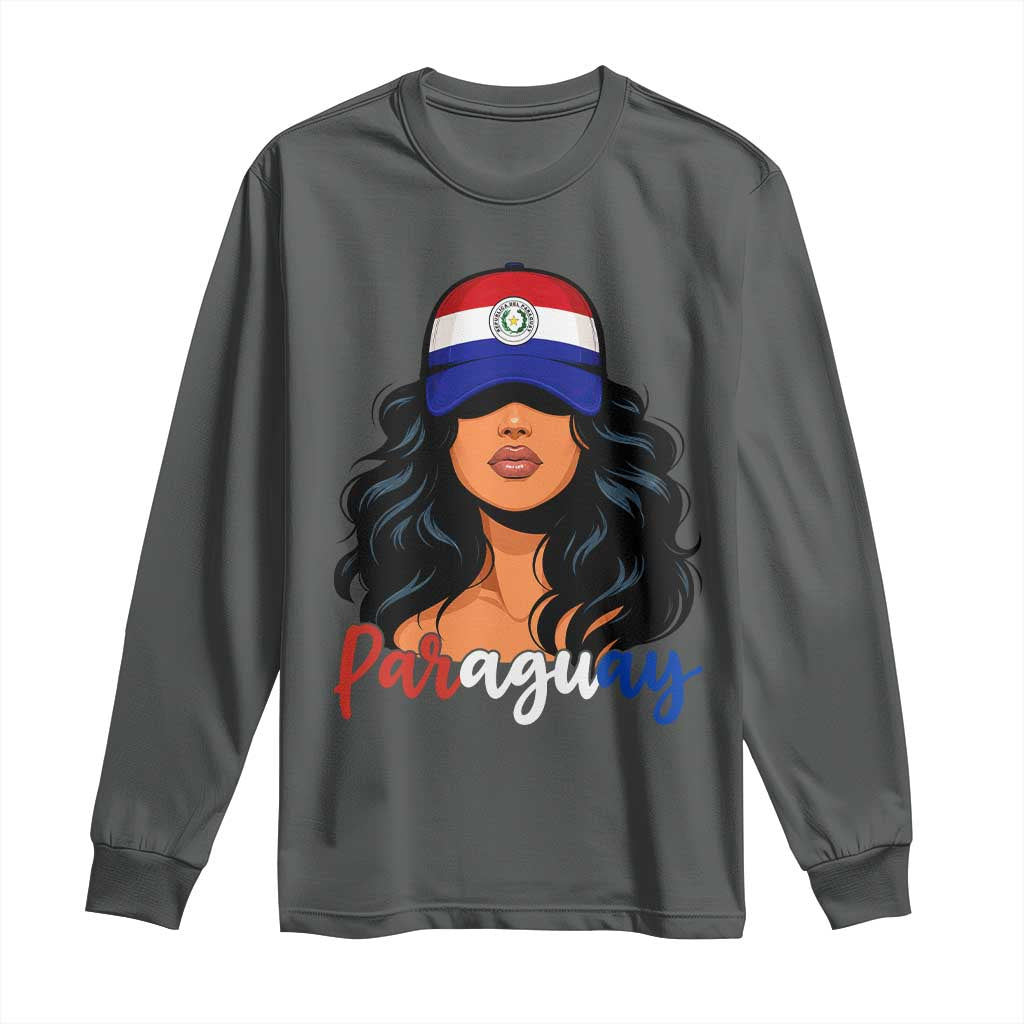 Proud Paraguayan Woman Melanin Curls Afro Latina Long Sleeve Shirt Paraguay Flag Roots Hispanic Heritage Pride