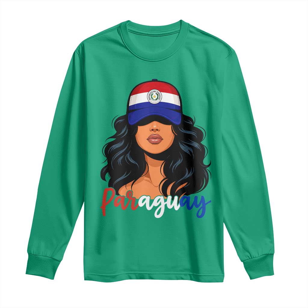 Proud Paraguayan Woman Melanin Curls Afro Latina Long Sleeve Shirt Paraguay Flag Roots Hispanic Heritage Pride