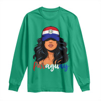Proud Paraguayan Woman Melanin Curls Afro Latina Long Sleeve Shirt Paraguay Flag Roots Hispanic Heritage Pride