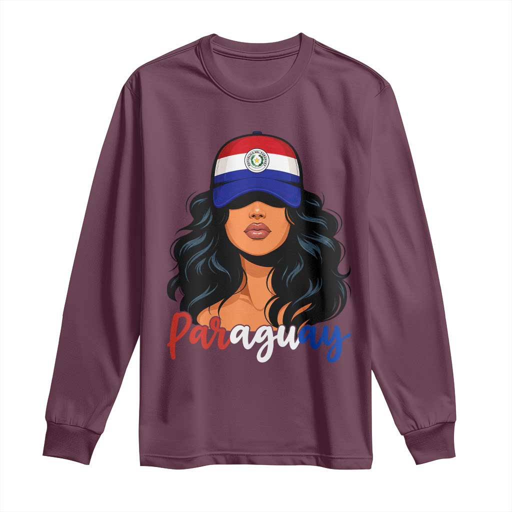 Proud Paraguayan Woman Melanin Curls Afro Latina Long Sleeve Shirt Paraguay Flag Roots Hispanic Heritage Pride