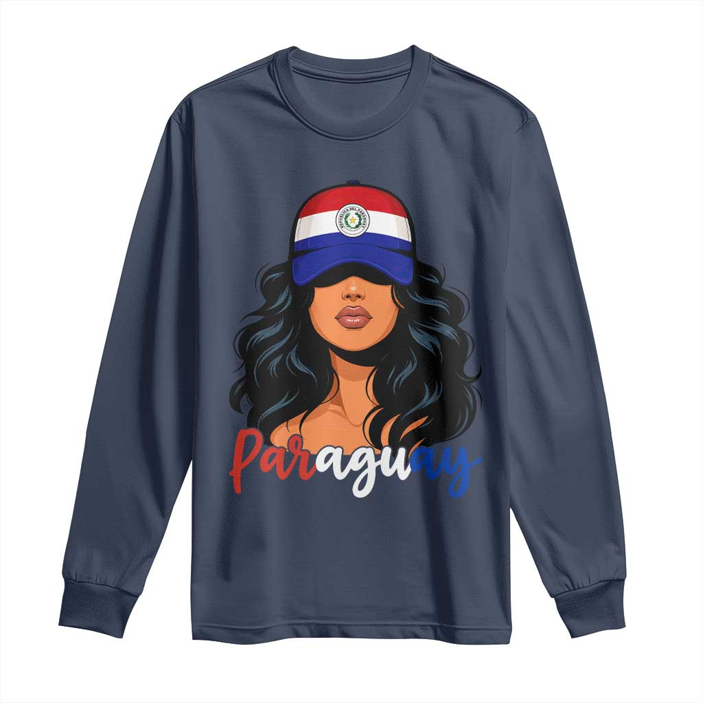 Proud Paraguayan Woman Melanin Curls Afro Latina Long Sleeve Shirt Paraguay Flag Roots Hispanic Heritage Pride