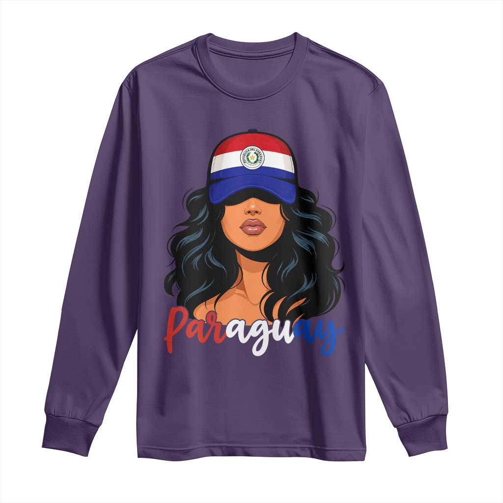 Proud Paraguayan Woman Melanin Curls Afro Latina Long Sleeve Shirt Paraguay Flag Roots Hispanic Heritage Pride