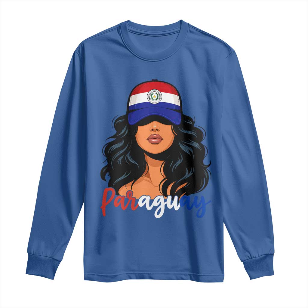 Proud Paraguayan Woman Melanin Curls Afro Latina Long Sleeve Shirt Paraguay Flag Roots Hispanic Heritage Pride