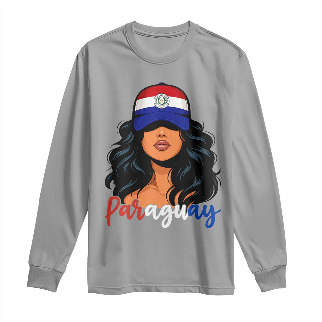 Proud Paraguayan Woman Melanin Curls Afro Latina Long Sleeve Shirt Paraguay Flag Roots Hispanic Heritage Pride