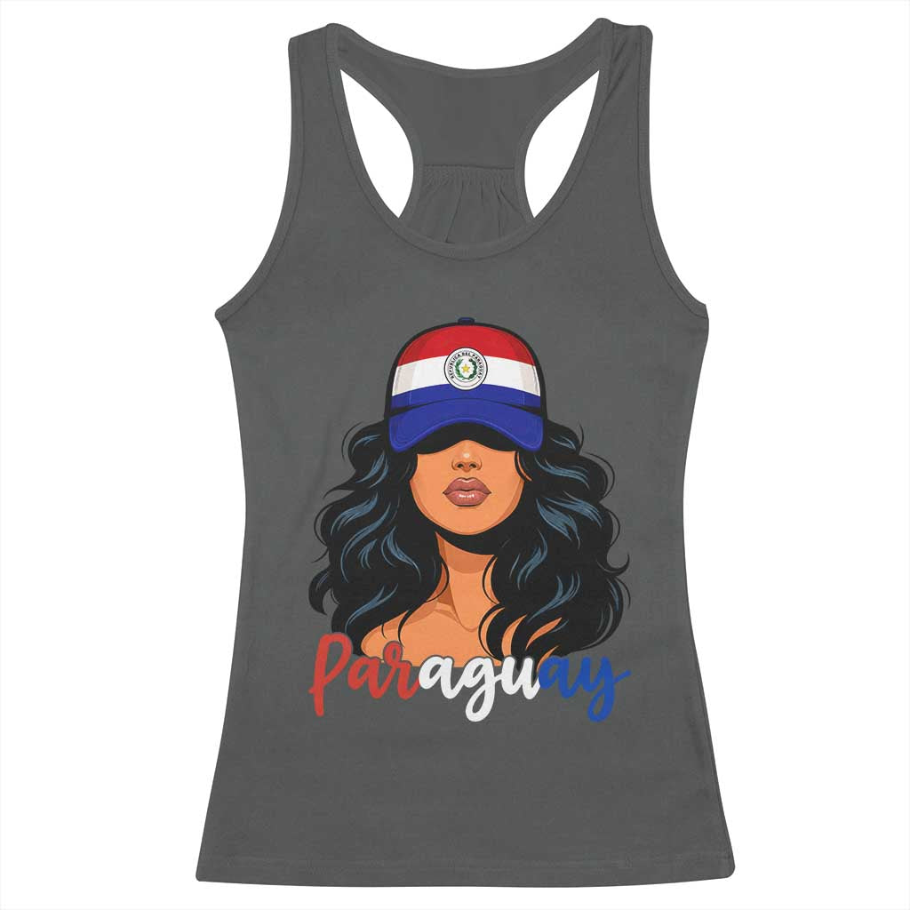 Proud Paraguayan Woman Melanin Curls Afro Latina Racerback Tank Top Paraguay Flag Roots Hispanic Heritage Pride