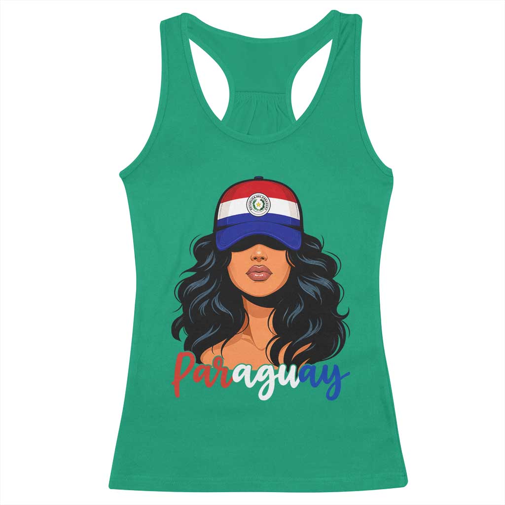 Proud Paraguayan Woman Melanin Curls Afro Latina Racerback Tank Top Paraguay Flag Roots Hispanic Heritage Pride