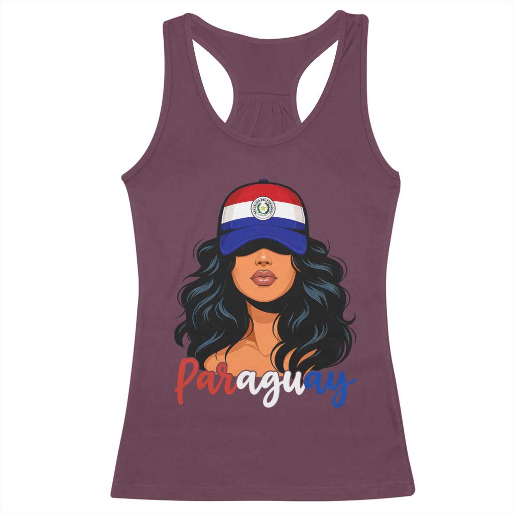 Proud Paraguayan Woman Melanin Curls Afro Latina Racerback Tank Top Paraguay Flag Roots Hispanic Heritage Pride