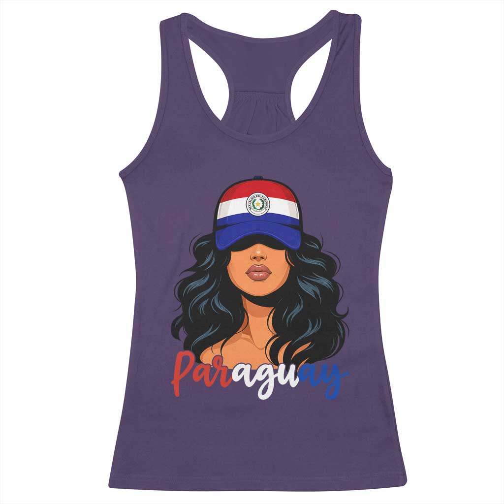 Proud Paraguayan Woman Melanin Curls Afro Latina Racerback Tank Top Paraguay Flag Roots Hispanic Heritage Pride