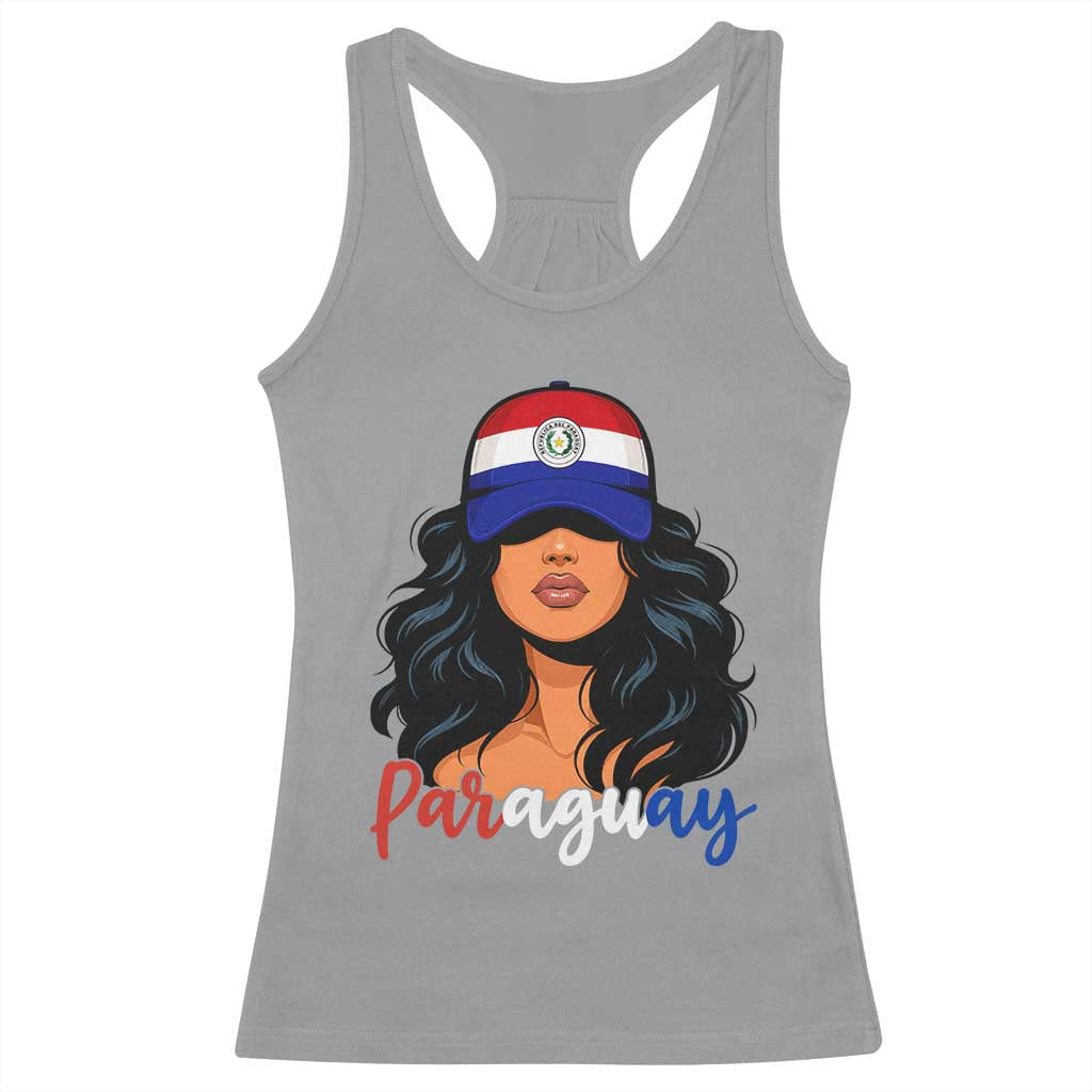 Proud Paraguayan Woman Melanin Curls Afro Latina Racerback Tank Top Paraguay Flag Roots Hispanic Heritage Pride
