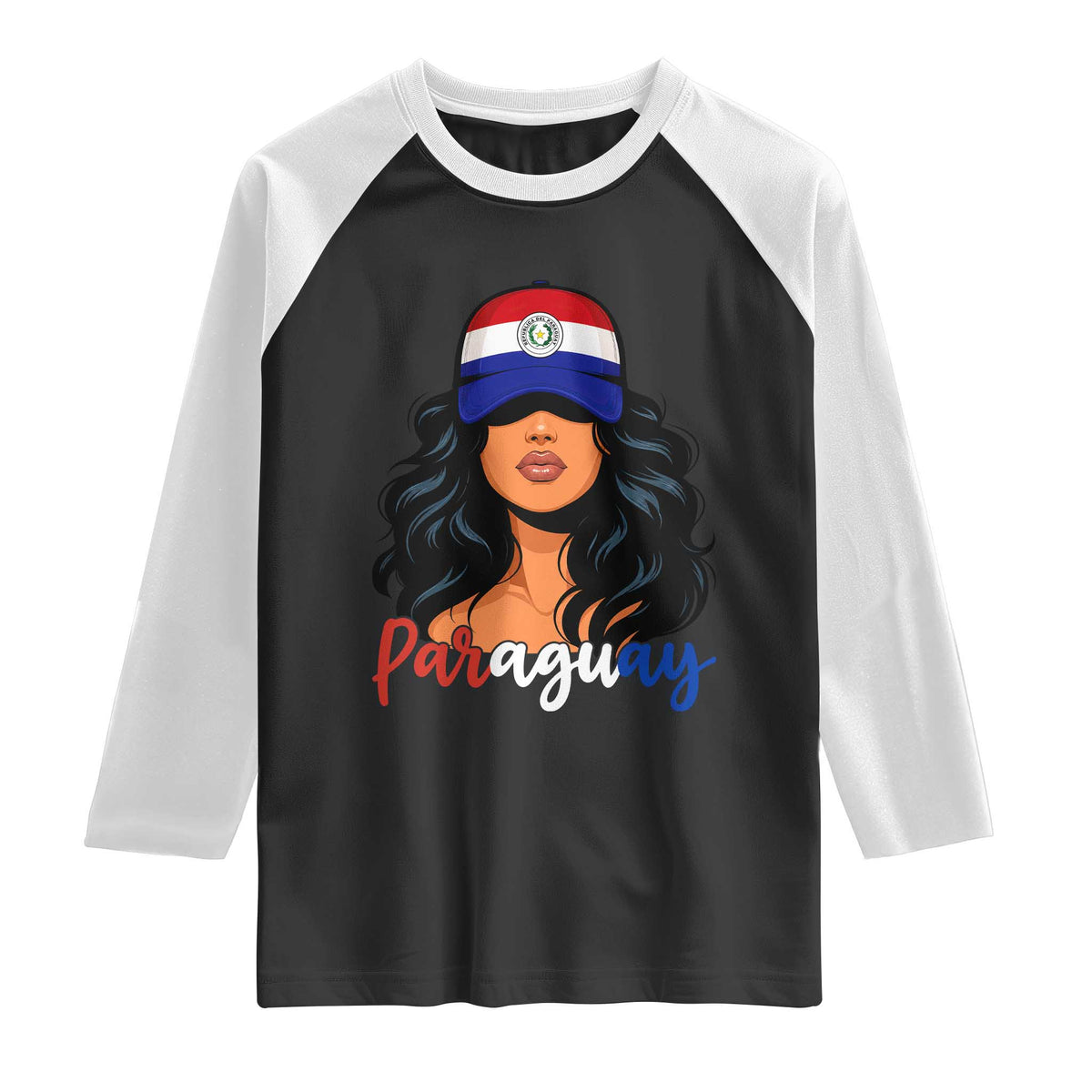 Proud Paraguayan Woman Melanin Curls Afro Latina Raglan Shirt Paraguay Flag Roots Hispanic Heritage Pride