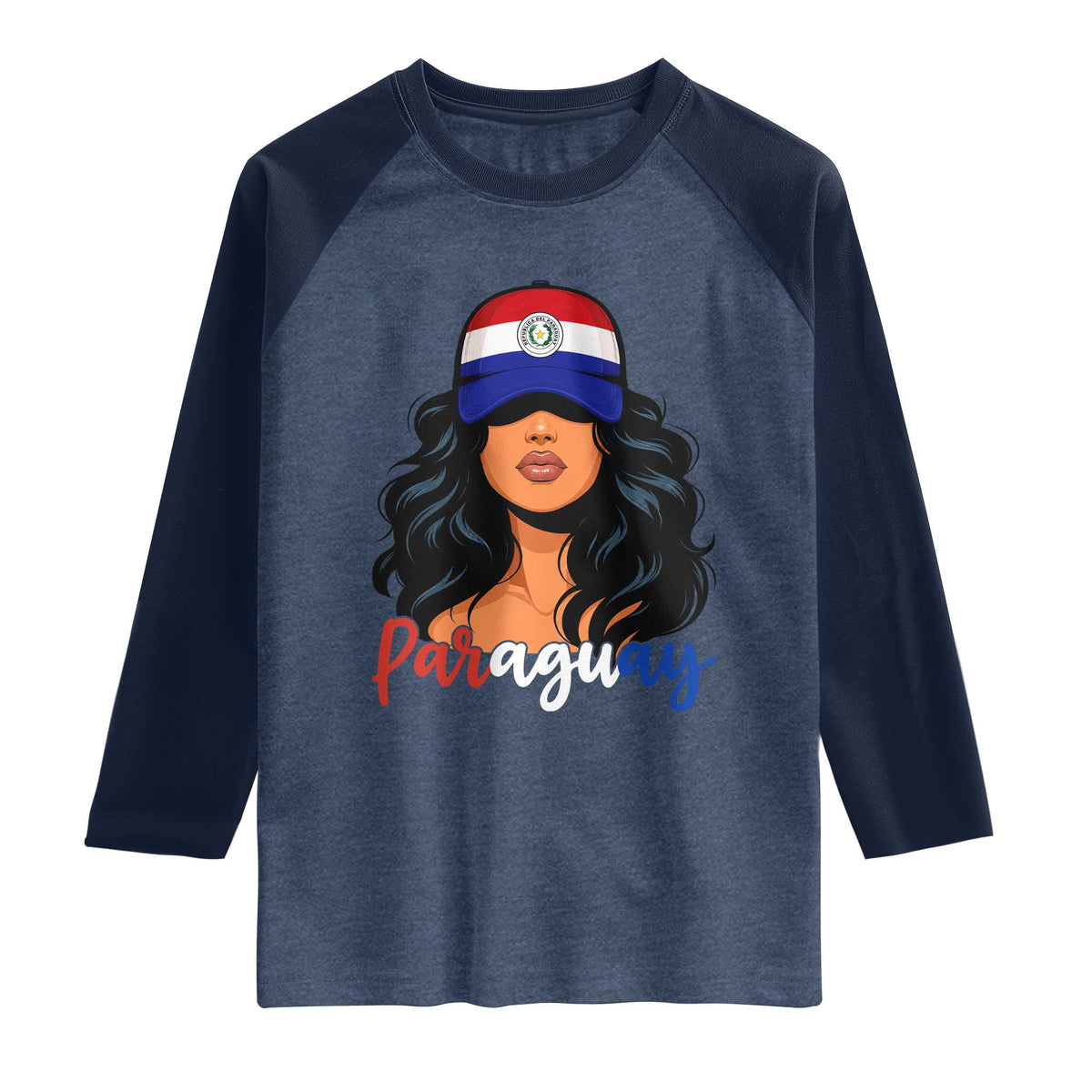 Proud Paraguayan Woman Melanin Curls Afro Latina Raglan Shirt Paraguay Flag Roots Hispanic Heritage Pride