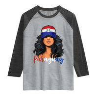 Proud Paraguayan Woman Melanin Curls Afro Latina Raglan Shirt Paraguay Flag Roots Hispanic Heritage Pride