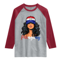 Proud Paraguayan Woman Melanin Curls Afro Latina Raglan Shirt Paraguay Flag Roots Hispanic Heritage Pride