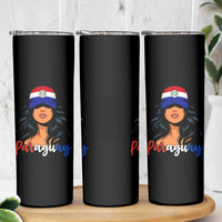 Proud Paraguayan Woman Melanin Curls Afro Latina Skinny Tumbler Paraguay Flag Roots Hispanic Heritage Pride