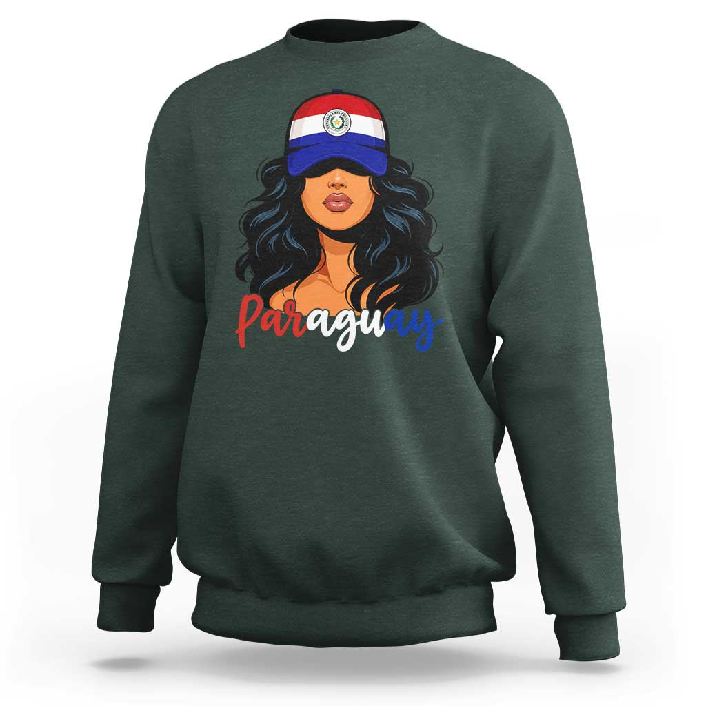 Proud Paraguayan Woman Melanin Curls Afro Latina Sweatshirt Paraguay Flag Roots Hispanic Heritage Pride