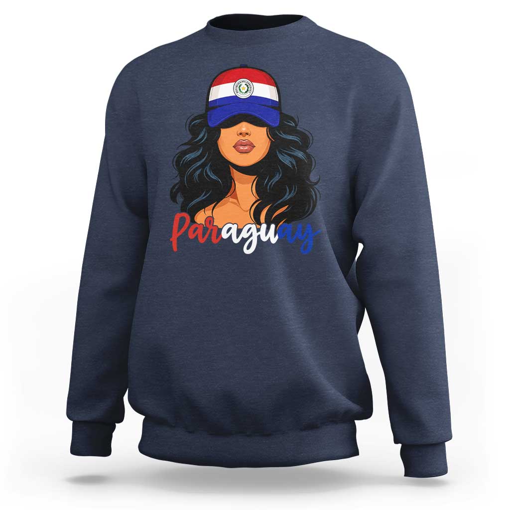 Proud Paraguayan Woman Melanin Curls Afro Latina Sweatshirt Paraguay Flag Roots Hispanic Heritage Pride