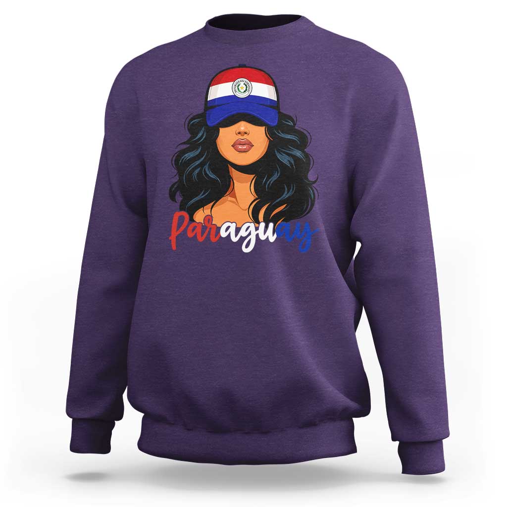 Proud Paraguayan Woman Melanin Curls Afro Latina Sweatshirt Paraguay Flag Roots Hispanic Heritage Pride