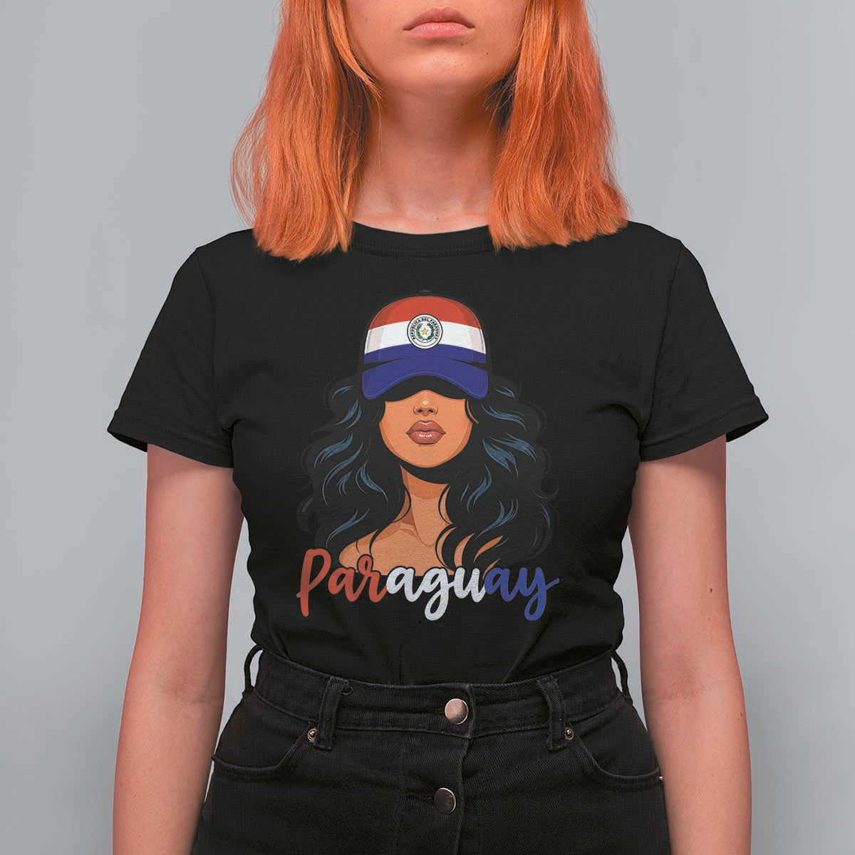 Proud Paraguayan Woman Melanin Curls Afro Latina T Shirt For Women Paraguay Flag Roots Hispanic Heritage Pride