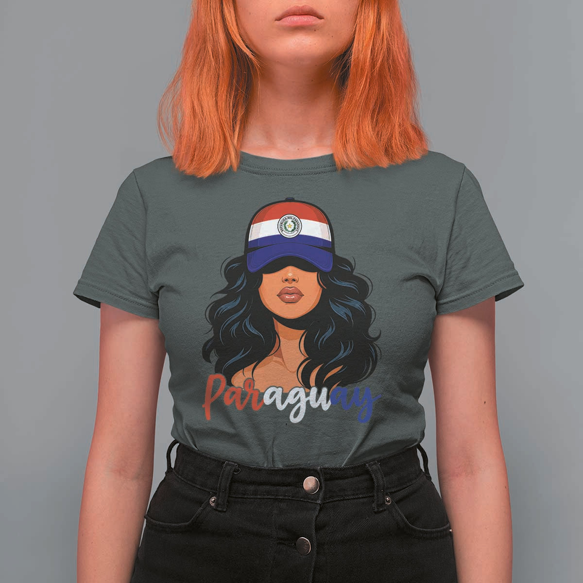 Proud Paraguayan Woman Melanin Curls Afro Latina T Shirt For Women Paraguay Flag Roots Hispanic Heritage Pride