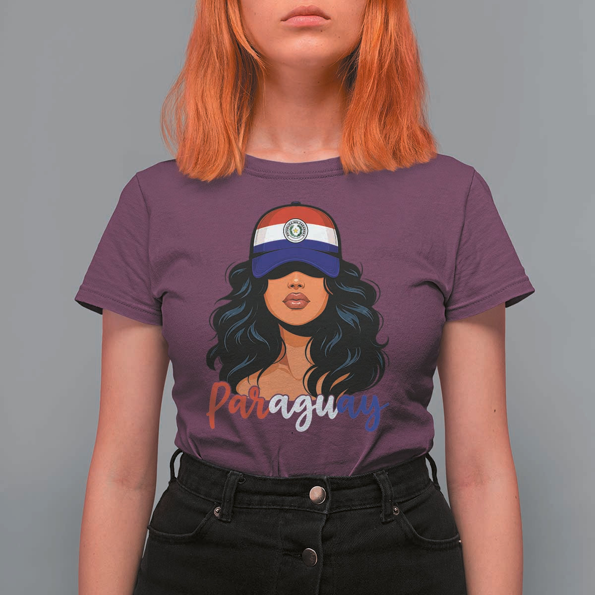 Proud Paraguayan Woman Melanin Curls Afro Latina T Shirt For Women Paraguay Flag Roots Hispanic Heritage Pride