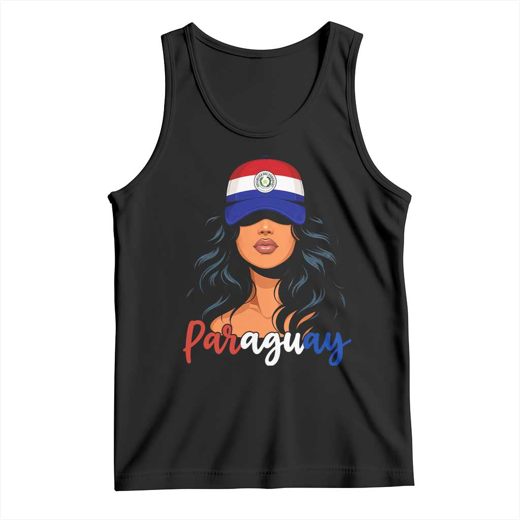 Proud Paraguayan Woman Melanin Curls Afro Latina Tank Top Paraguay Flag Roots Hispanic Heritage Pride