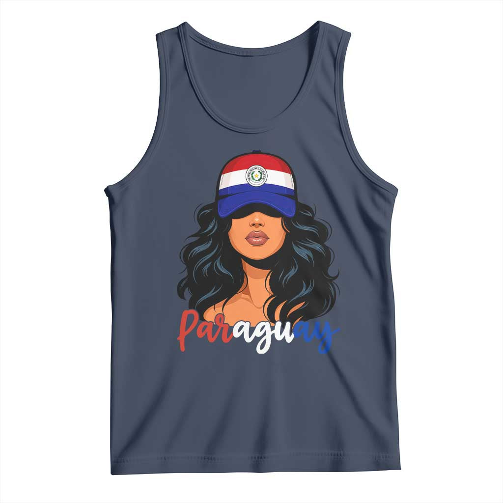 Proud Paraguayan Woman Melanin Curls Afro Latina Tank Top Paraguay Flag Roots Hispanic Heritage Pride