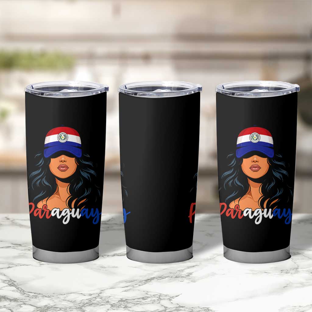 Proud Paraguayan Woman Melanin Curls Afro Latina Tumbler Cup Paraguay Flag Roots Hispanic Heritage Pride