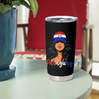 Proud Paraguayan Woman Melanin Curls Afro Latina Tumbler Cup Paraguay Flag Roots Hispanic Heritage Pride