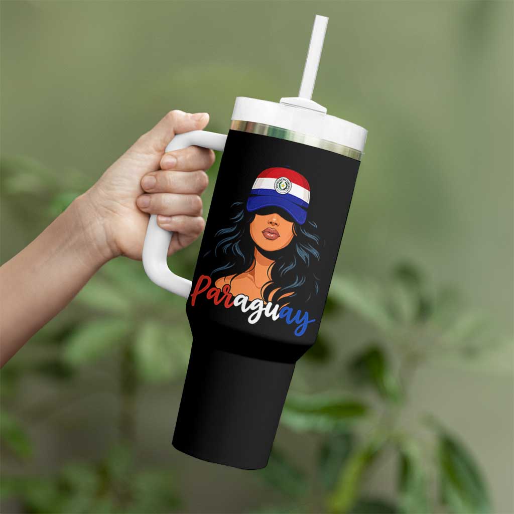 Proud Paraguayan Woman Melanin Curls Afro Latina Tumbler With Handle Paraguay Flag Roots Hispanic Heritage Pride