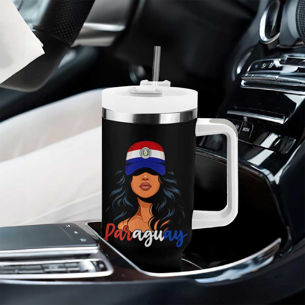 Proud Paraguayan Woman Melanin Curls Afro Latina Tumbler With Handle Paraguay Flag Roots Hispanic Heritage Pride