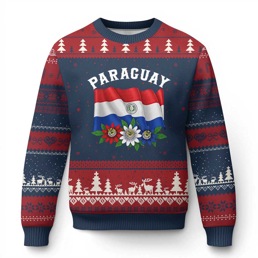 Paraguay Flag Passion Flower Mburucuya Graphic Ugly Christmas Sweater Paraguaya Hispanic Latino Heritage Cultura Pride