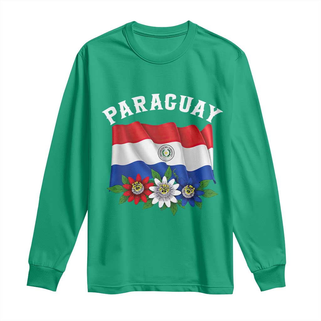 Paraguay Flag Passion Flower Mburucuya Graphic Long Sleeve Shirt Paraguaya Hispanic Latino Heritage Cultura Pride