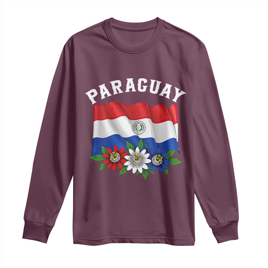 Paraguay Flag Passion Flower Mburucuya Graphic Long Sleeve Shirt Paraguaya Hispanic Latino Heritage Cultura Pride