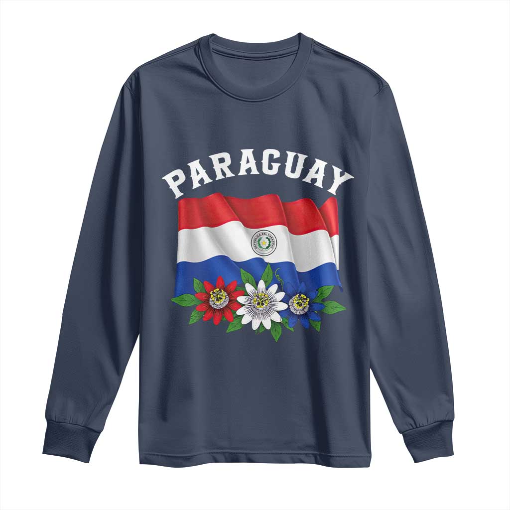 Paraguay Flag Passion Flower Mburucuya Graphic Long Sleeve Shirt Paraguaya Hispanic Latino Heritage Cultura Pride
