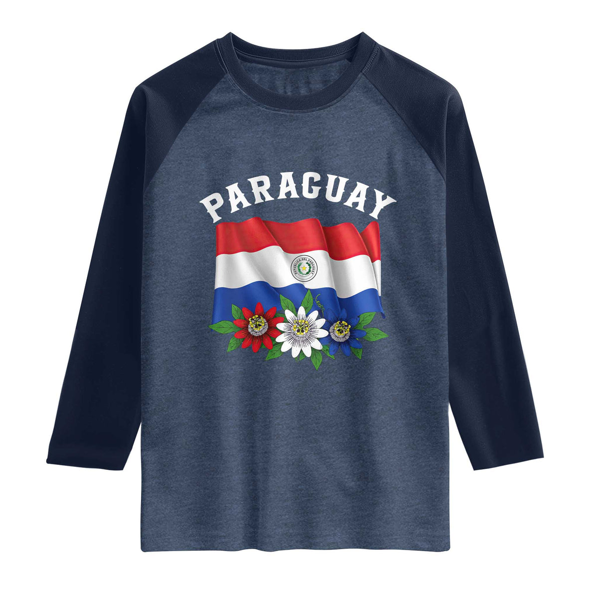 Paraguay Flag Passion Flower Mburucuya Graphic Raglan Shirt Paraguaya Hispanic Latino Heritage Cultura Pride