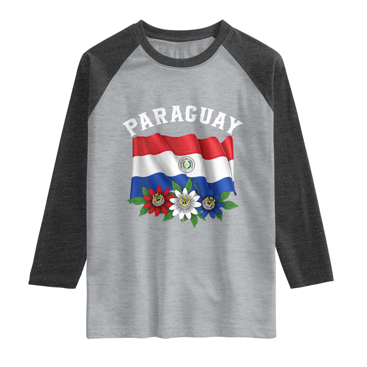Paraguay Flag Passion Flower Mburucuya Graphic Raglan Shirt Paraguaya Hispanic Latino Heritage Cultura Pride