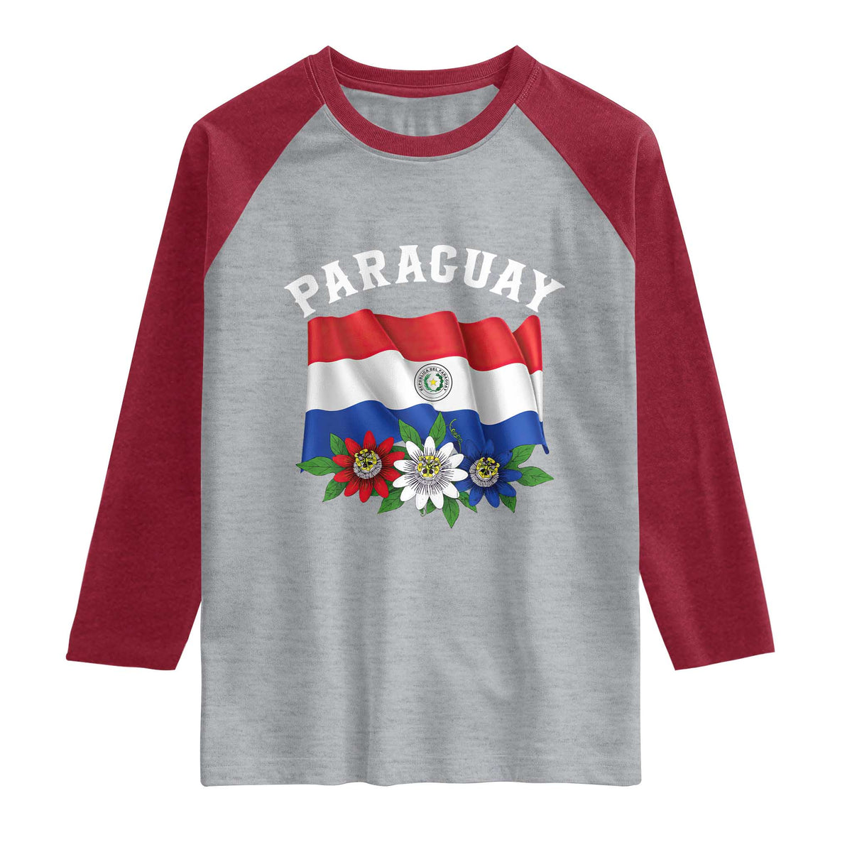 Paraguay Flag Passion Flower Mburucuya Graphic Raglan Shirt Paraguaya Hispanic Latino Heritage Cultura Pride