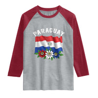 Paraguay Flag Passion Flower Mburucuya Graphic Raglan Shirt Paraguaya Hispanic Latino Heritage Cultura Pride
