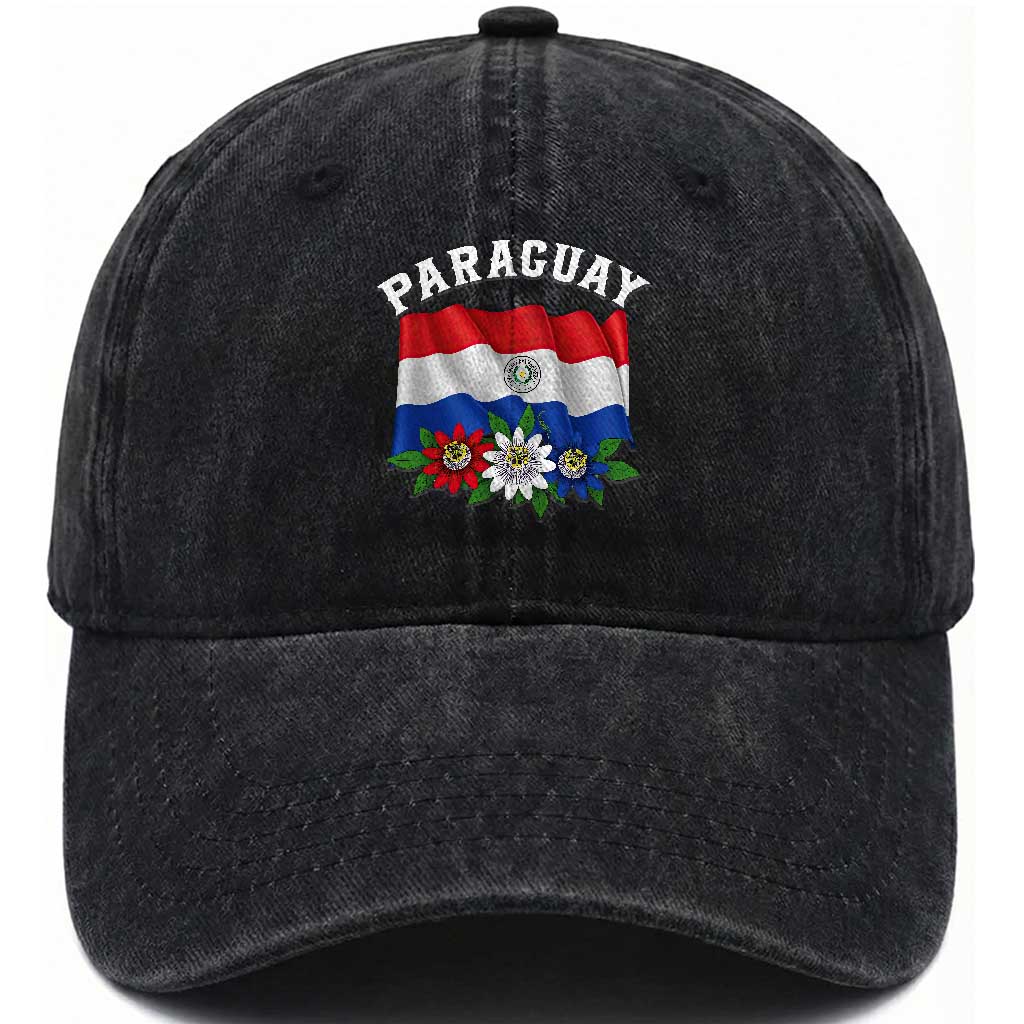Paraguay Flag Passion Flower Mburucuya Graphic Washed Cotton Baseball Cap Paraguaya Hispanic Latino Heritage Cultura Pride