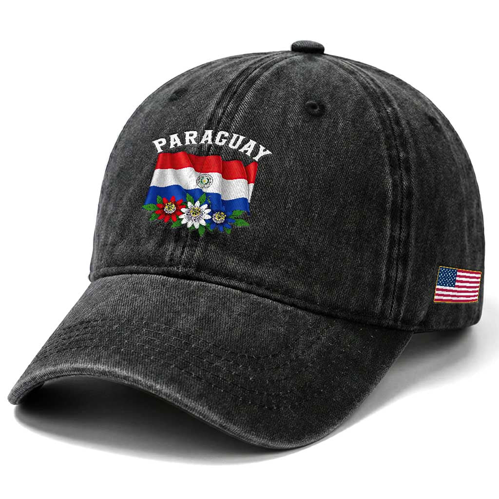 Paraguay Flag Passion Flower Mburucuya Graphic Washed Cotton Baseball Cap Paraguaya Hispanic Latino Heritage Cultura Pride