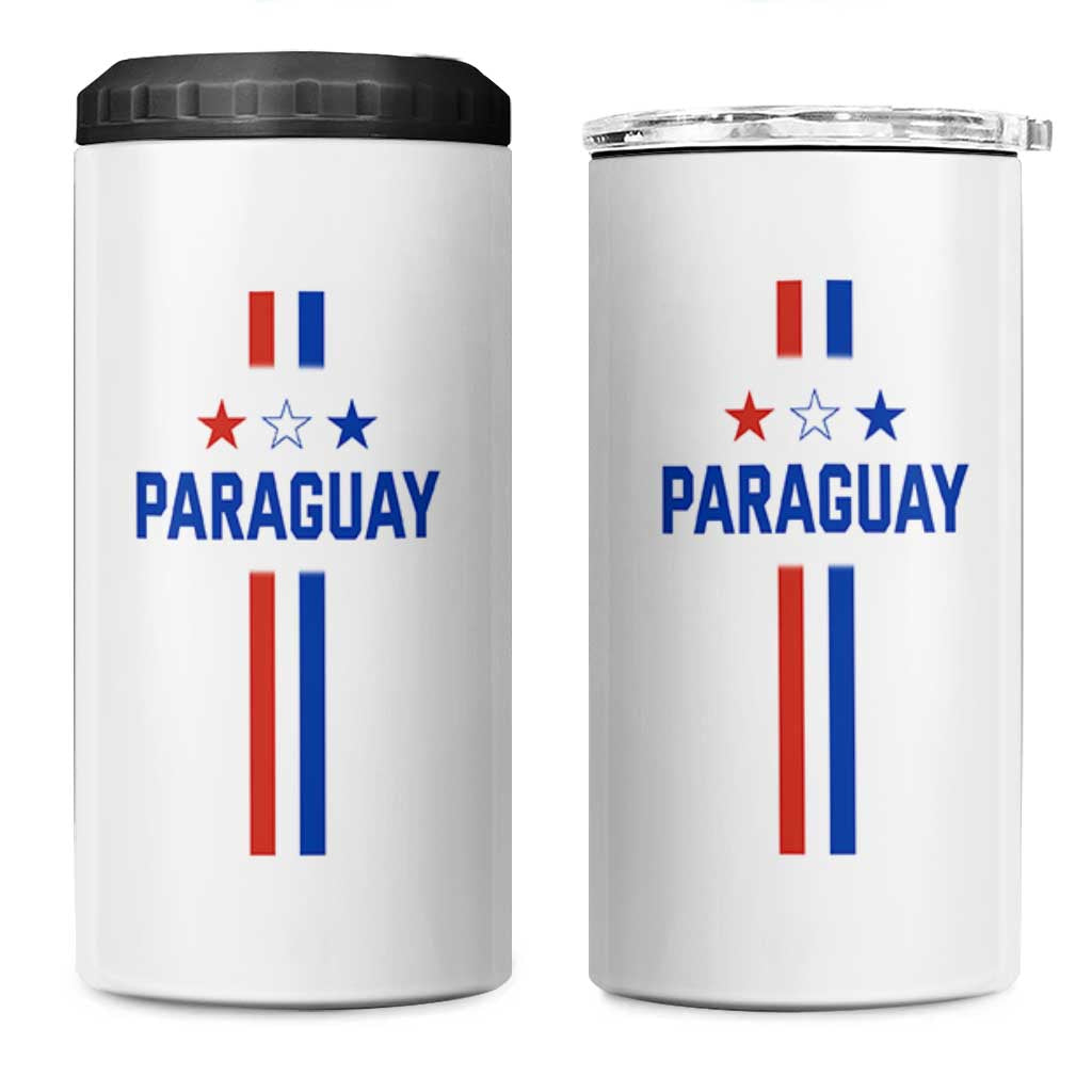 Paraguay Flag Soccer Jersey Style Graphic 4 in 1 Can Cooler Tumbler Patriotic Paraguaya Pride Football Fans Sports Spirit
