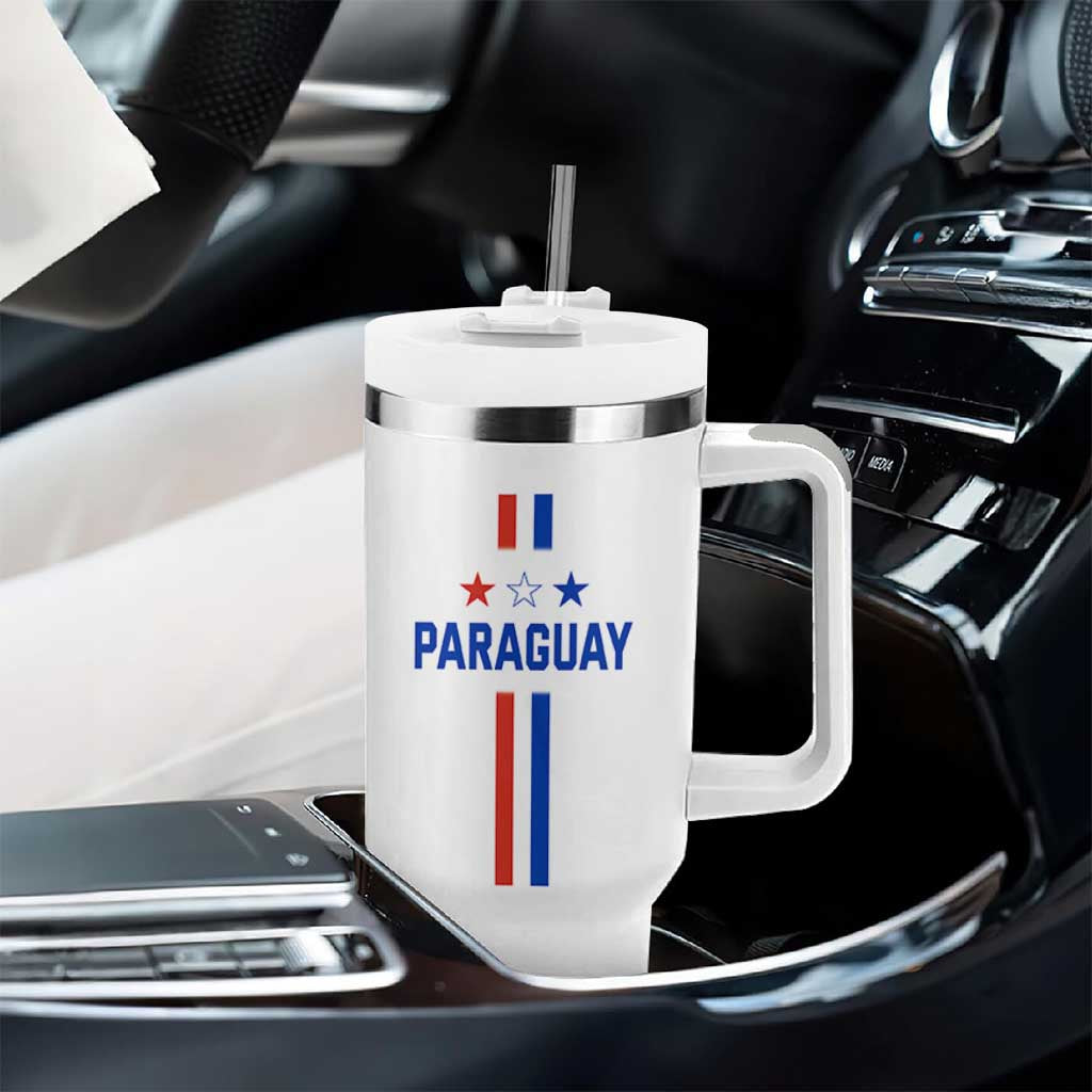 Paraguay Flag Soccer Jersey Style Graphic Tumbler With Handle Patriotic Paraguaya Pride Football Fans Sports Spirit