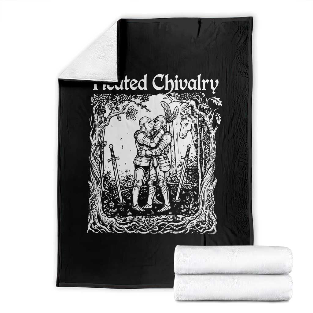 Heated Chivalry Kissing Knights Throw Blanket Romantic Funny Medieval Woodcut Fantasy Folklore Graphic