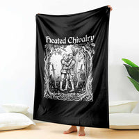Heated Chivalry Kissing Knights Throw Blanket Romantic Funny Medieval Woodcut Fantasy Folklore Graphic