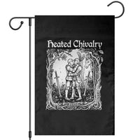 Heated Chivalry Kissing Knights Garden Flag Romantic Funny Medieval Woodcut Fantasy Folklore Graphic
